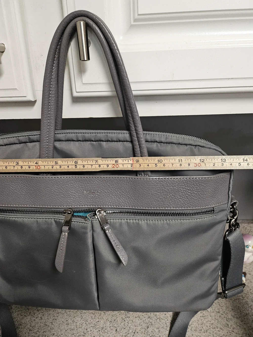 Knomo London Hanover Gray Nylon Leather Laptop Briefcase Bag Work Travel
